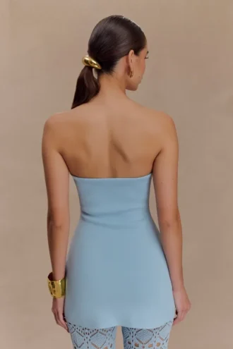 Top sin tirantes de punto vendaje Anette – Azul cielo