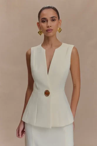 Top tipo chaleco de traje Angelie – Marfil