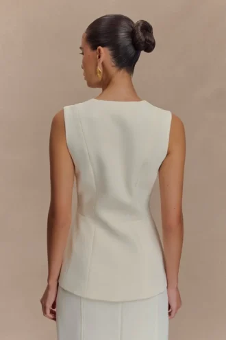 Top tipo chaleco de traje Angelie – Marfil