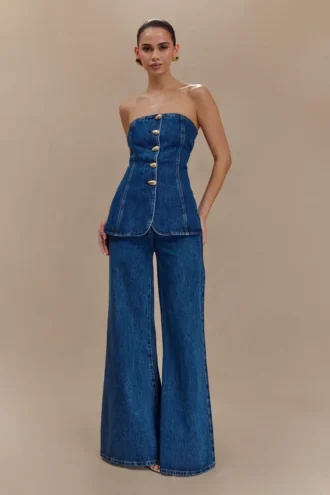 Vaqueros de Denim acampanados de pierna ancha Jen – Azul oscuro