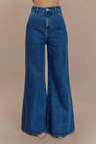 Vaqueros de Denim acampanados de pierna ancha Jen – Azul oscuro