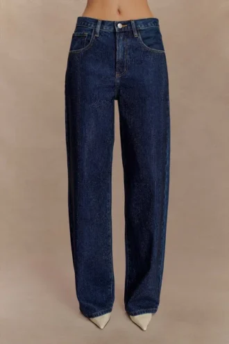 Vaqueros de Denim con diamantes y talle medio Laina – Azul medianoche Vaqueros de Denim con diamantes y talle medio Laina – Azul medianoche