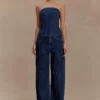 Corsé de Denim con diamantes sin tirantes Monte – Azul medianoche Corsé de Denim con diamantes sin tirantes Monte – Azul medianoche
