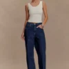 Vaqueros de Denim con diamantes y talle medio Laina – Azul medianoche Vaqueros de Denim con diamantes y talle medio Laina – Azul medianoche