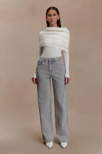 Vaqueros de Denim con paneles de talle medio de Georgette – Gris Vaqueros de Denim con paneles de talle medio de Georgette – Gris