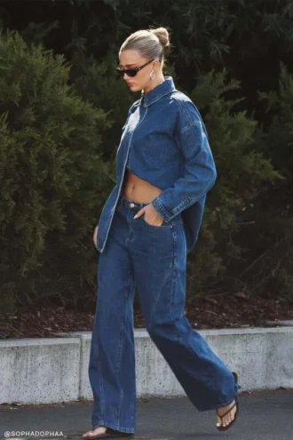 Vaqueros de georgette con paneles y talle medio – Azul oscuro Vaqueros de georgette con paneles y talle medio – Azul oscuro