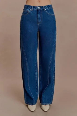 Vaqueros de georgette con paneles y talle medio – Azul oscuro Vaqueros de georgette con paneles y talle medio – Azul oscuro