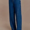 Vaqueros de georgette con paneles y talle medio – Azul oscuro Vaqueros de georgette con paneles y talle medio – Azul oscuro