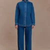 Vaqueros de georgette con paneles y talle medio – Azul oscuro Vaqueros de georgette con paneles y talle medio – Azul oscuro