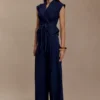 Top de Denim estructurado con lazo Charley – Azul índigo