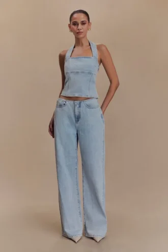 Vaqueros Denim de cintura media Caitlin – Azul claro Vaqueros Denim de cintura media Caitlin – Azul claro