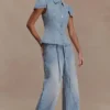 Vaqueros Perrie de talle medio y corte recto con cinturón – Azul claro lavado Vaqueros Perrie de talle medio y corte recto con cinturón – Azul claro lavado