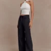 Vaqueros Perrie de talle medio y pierna recta con lazo – Negro lavado Vaqueros Perrie de talle medio y pierna recta con lazo – Negro lavado