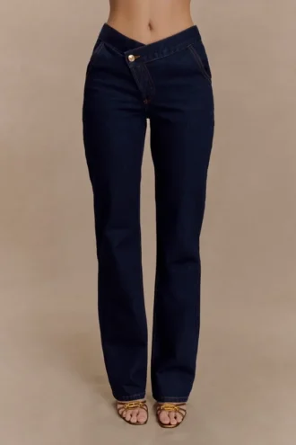 Vaqueros Remington con corte recto y escote en V – Azul índigo
