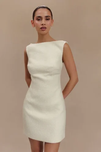 Vestido Angela de bouclé texturado – Marfil