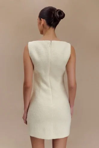 Vestido Angela de bouclé texturado – Marfil