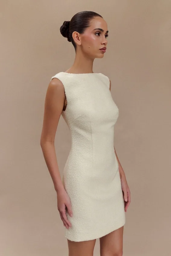 Vestido Angela de bouclé texturado – Marfil Vestido Angela de bouclé texturado – Marfil