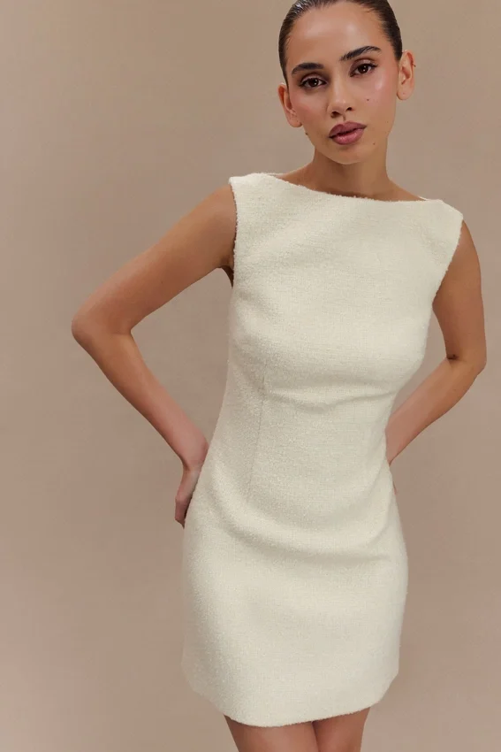 Vestido Angela de bouclé texturado – Marfil Vestido Angela de bouclé texturado – Marfil