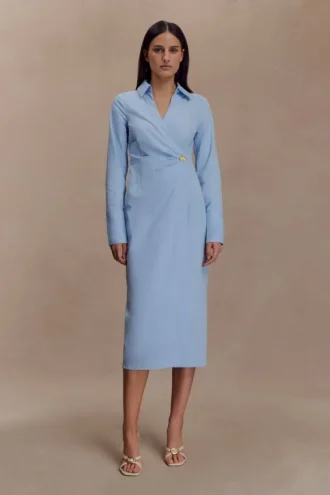 Vestido camisero asimétrico Mikaila – Azul