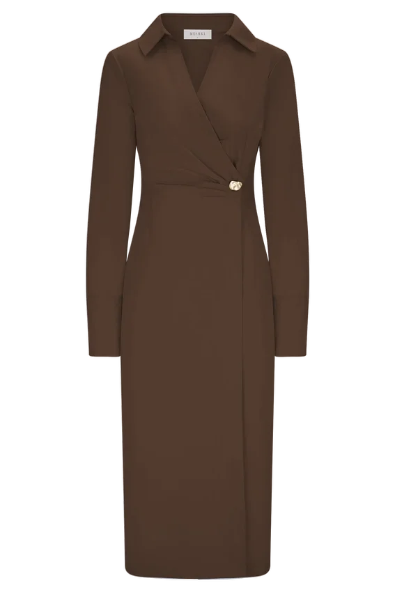 Vestido camisero asimétrico Mikaila – Chocolate oscuro Vestido camisero asimétrico Mikaila – Chocolate oscuro