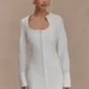 Vestido camisero de algodón con volantes Carina – Blanco Vestido camisero de algodón con volantes Carina – Blanco