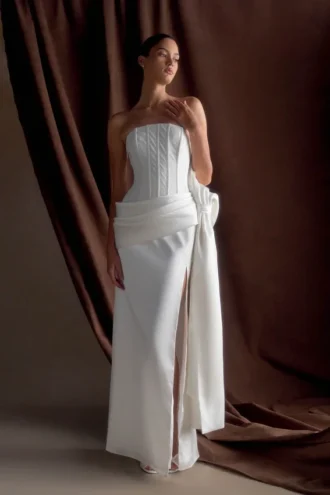 Vestido corsé de satén Galia – Blanco