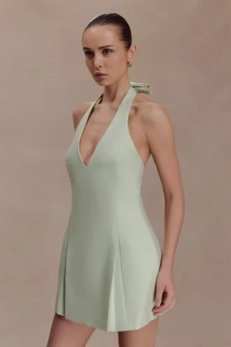 Vestido de algodón con cuello halter Nelly – Salvia