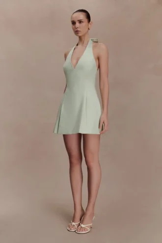 Vestido de algodón con cuello halter Nelly – Salvia