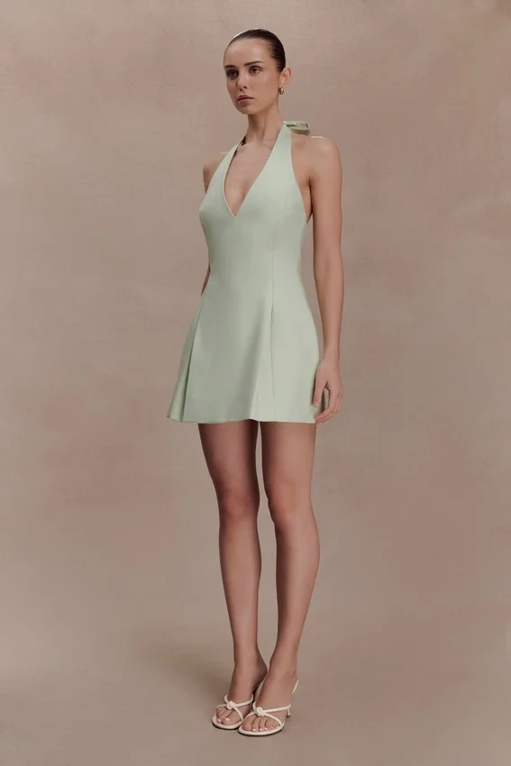 Vestido de algodón con cuello halter Nelly – Salvia Vestido de algodón con cuello halter Nelly – Salvia