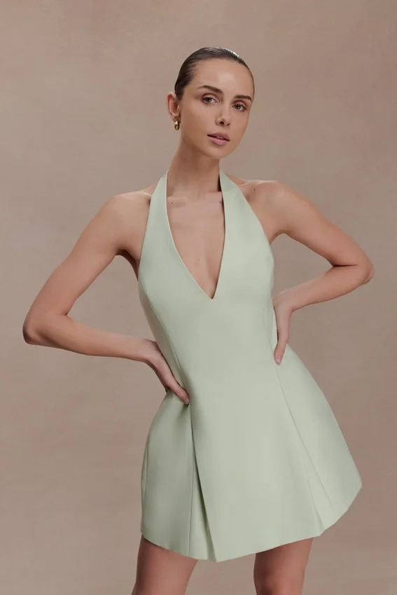 Vestido de algodón con cuello halter Nelly – Salvia Vestido de algodón con cuello halter Nelly – Salvia