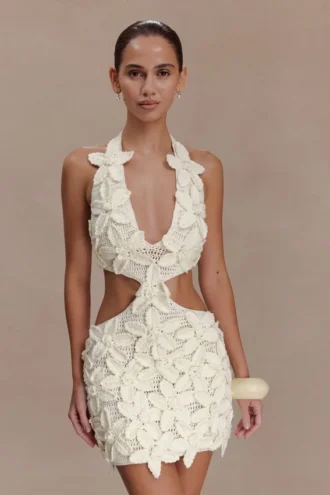 Vestido de croché floral Jaylene – Blanco