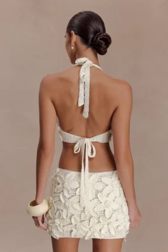 Vestido de croché floral Jaylene – Blanco