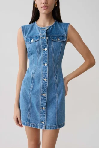 Vestido de Denim con botones en la parte delantera Penn – Azul verano