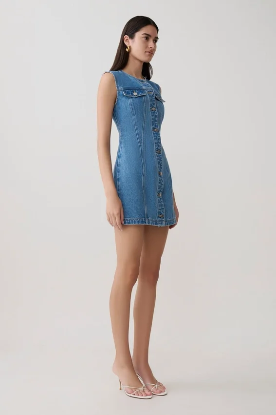 Vestido de Denim con botones en la parte delantera Penn – Azul verano Vestido de Denim con botones en la parte delantera Penn – Azul verano