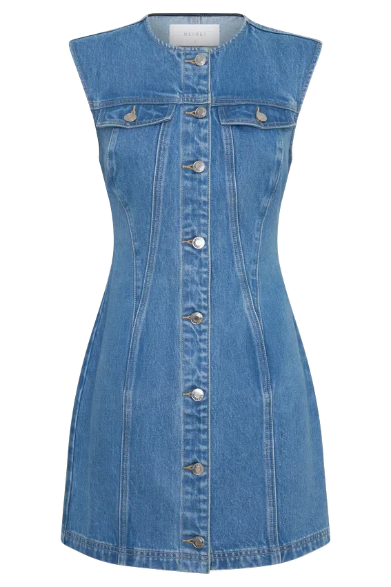 Vestido de Denim con botones en la parte delantera Penn – Azul verano Vestido de Denim con botones en la parte delantera Penn – Azul verano