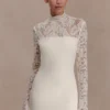 Vestido de encaje de manga larga Aurelie – Marfil