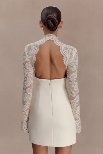 Vestido de encaje de manga larga Aurelie – Marfil