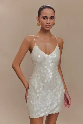 Vestido de lentejuelas Romilly – Marfil