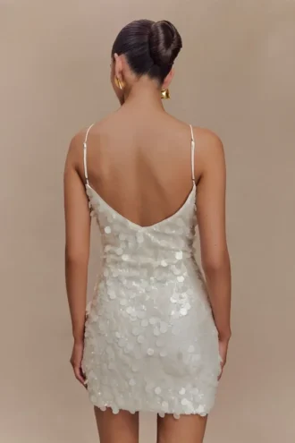Vestido de lentejuelas Romilly – Marfil