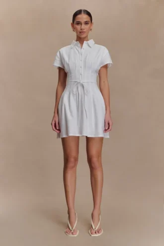 Vestido de lino con botones Aysha – Blanco