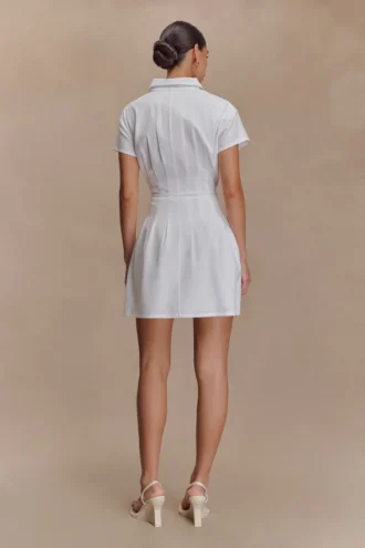Vestido de lino con botones Aysha – Blanco