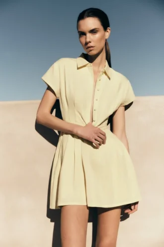 Vestido de lino con botones Aysha – Limón