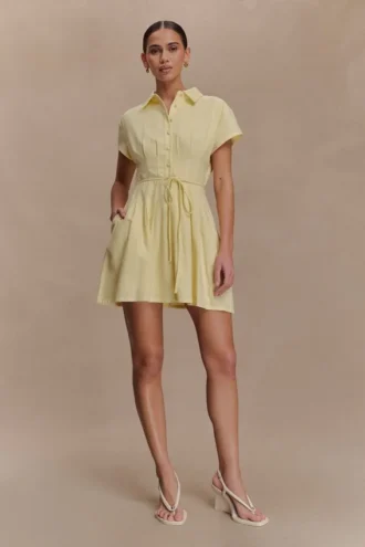 Vestido de lino con botones Aysha – Limón