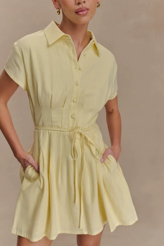 Vestido de lino con botones Aysha – Limón Vestido de lino con botones Aysha – Limón