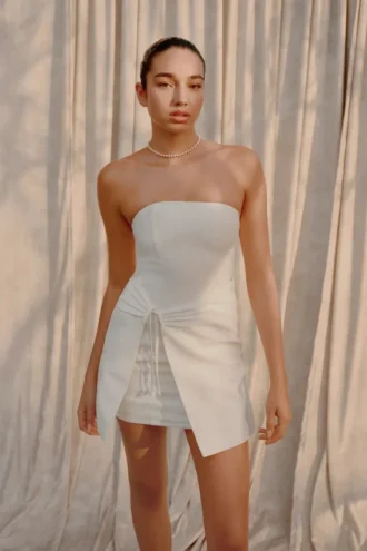 Vestido de lino sin tirantes Steph – Blanco