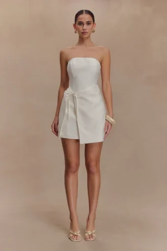 Vestido de lino sin tirantes Steph – Blanco