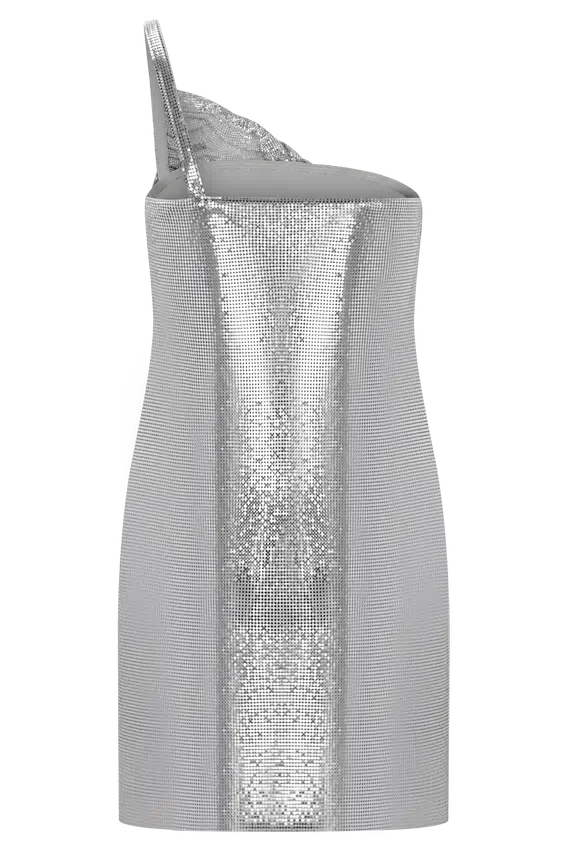 Vestido de malla brillante de un solo hombro Lyle – Plata Vestido de malla brillante de un solo hombro Lyle – Plata