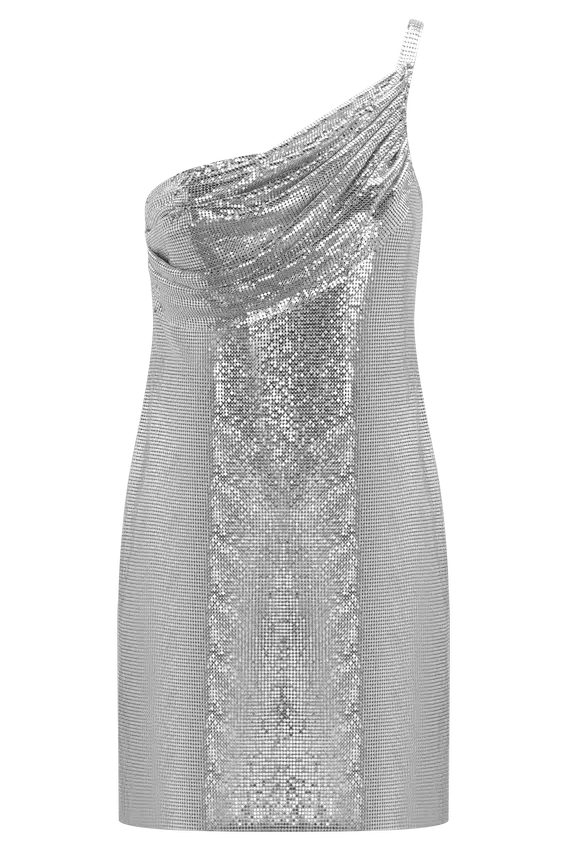 Vestido de malla brillante de un solo hombro Lyle – Plata Vestido de malla brillante de un solo hombro Lyle – Plata