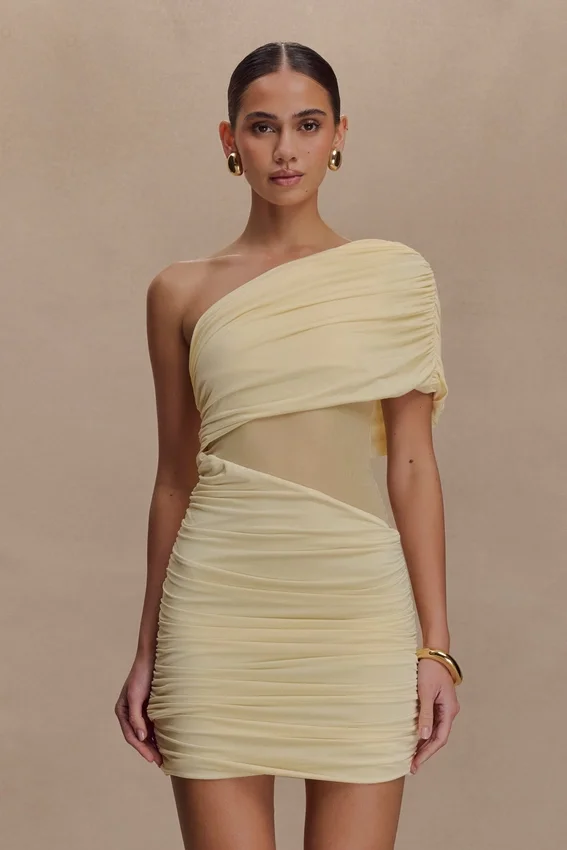 Vestido de malla con un solo hombro Dallas – Limón Vestido de malla con un solo hombro Dallas – Limón