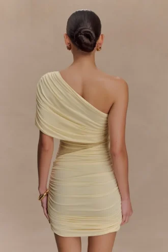Vestido de malla con un solo hombro Dallas – Limón